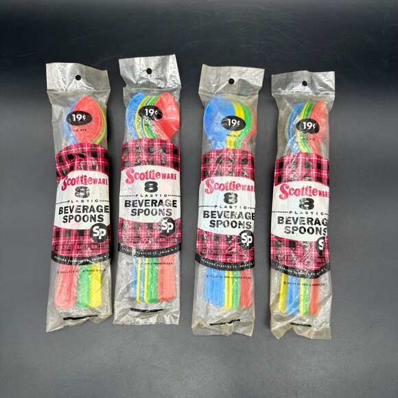 Vintage Beverage Spoons Scottie Ware 1959 Plastic Rainbow Packs Party Picnic - Picture 2 of 8